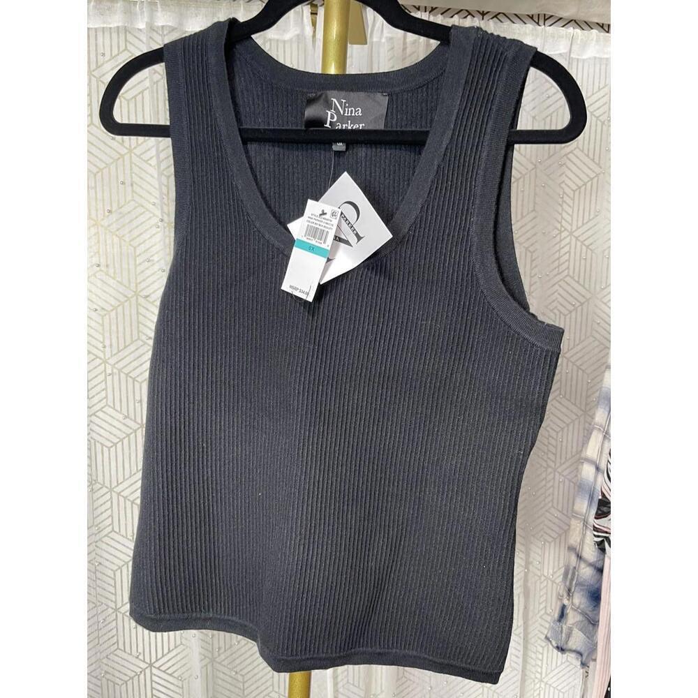 NWT Nina Parker Ribbed Tank Top Black Size 0X MSRP $34